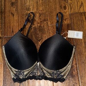 NWT VA BIEN Elegant Black and Beige Lace Bra Size 36E